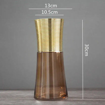 Modern teal & amber gold metal glass vase living room decor