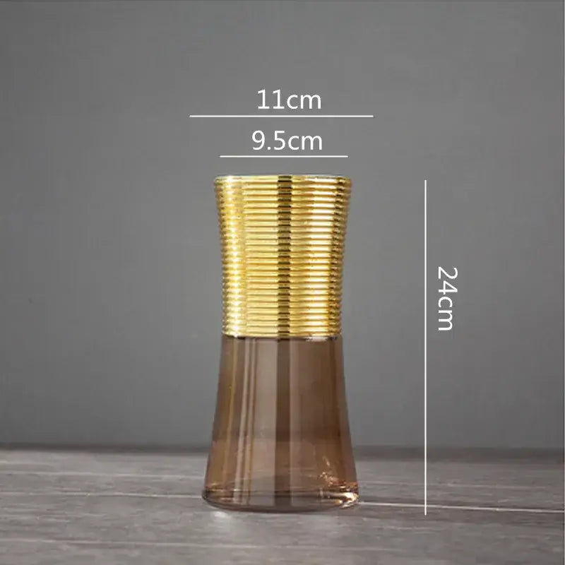 Modern teal & amber gold metal glass vase living room decor