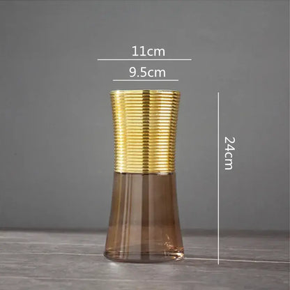 Modern teal & amber gold metal glass vase living room decor