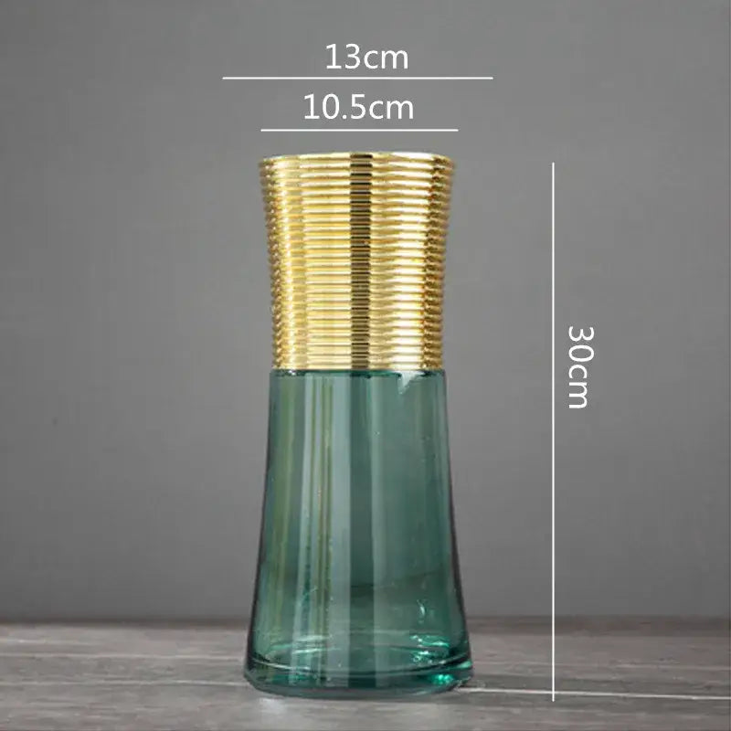 Modern teal & amber gold metal glass vase living room decor