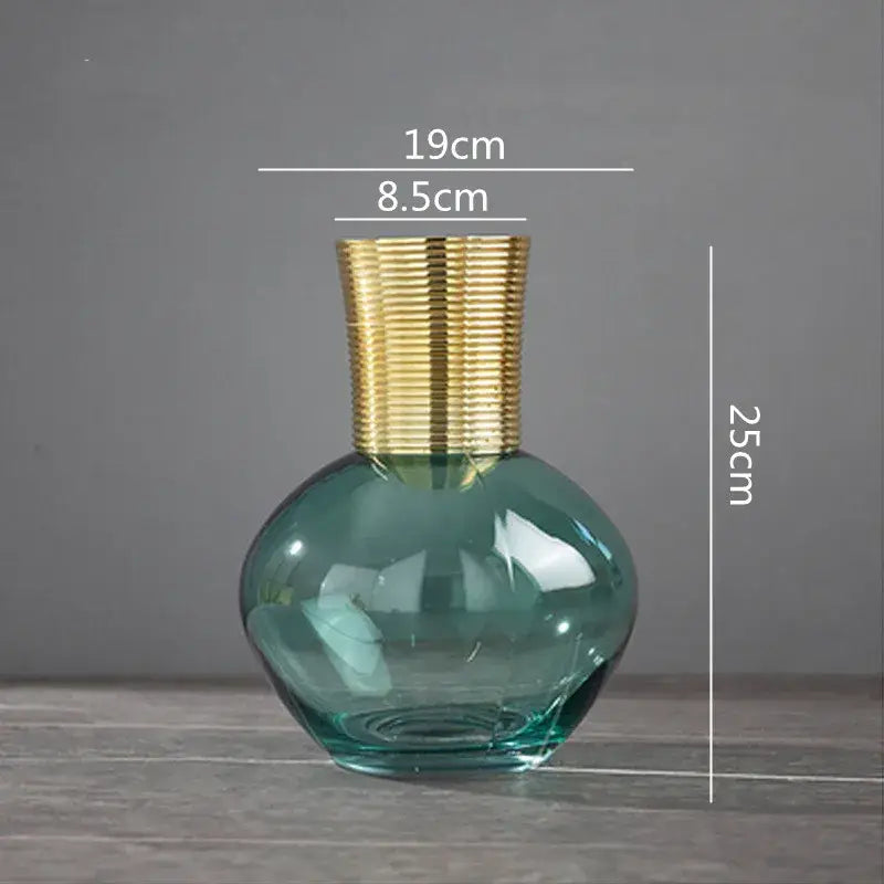 Modern teal & amber gold metal glass vase living room decor