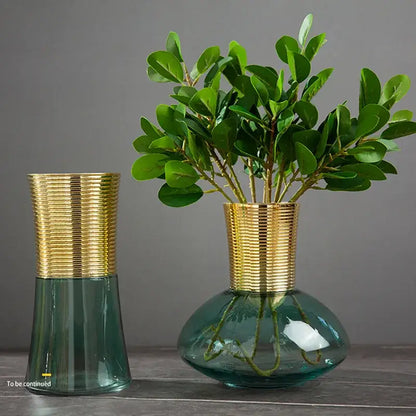 Modern teal & amber gold metal glass vase living room decor