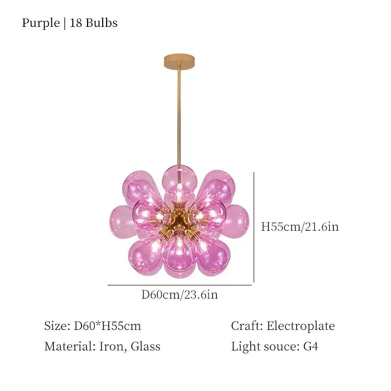 Modern teal and brass glass bubble chandelier living room pendant light
