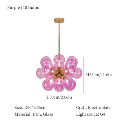 Modern teal and brass glass bubble chandelier living room pendant light