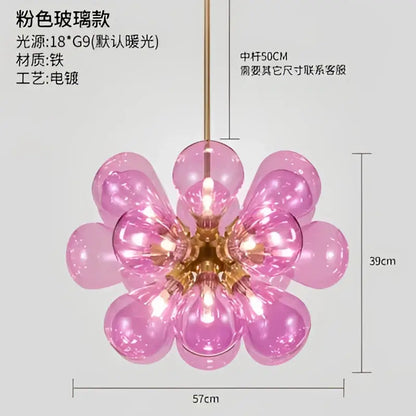 Modern teal and gold glass bubble hanging pendant light dining room