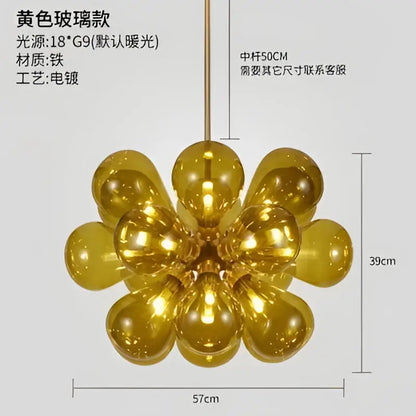 Modern teal and gold glass bubble hanging pendant light dining room