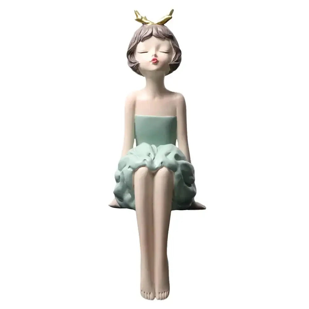 Modern teal bowknot girl figurine living room storage sculpture