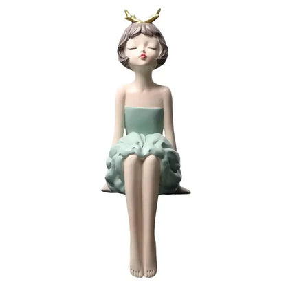Modern teal bowknot girl figurine living room storage sculpture