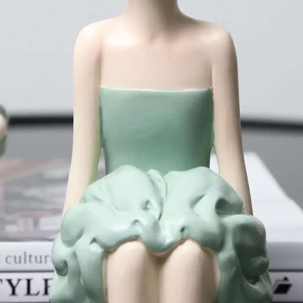 Modern teal bowknot girl figurine living room storage sculpture