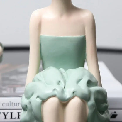 Modern teal bowknot girl figurine living room storage sculpture