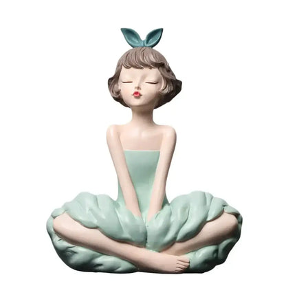 Modern teal bowknot girl figurine living room storage sculpture