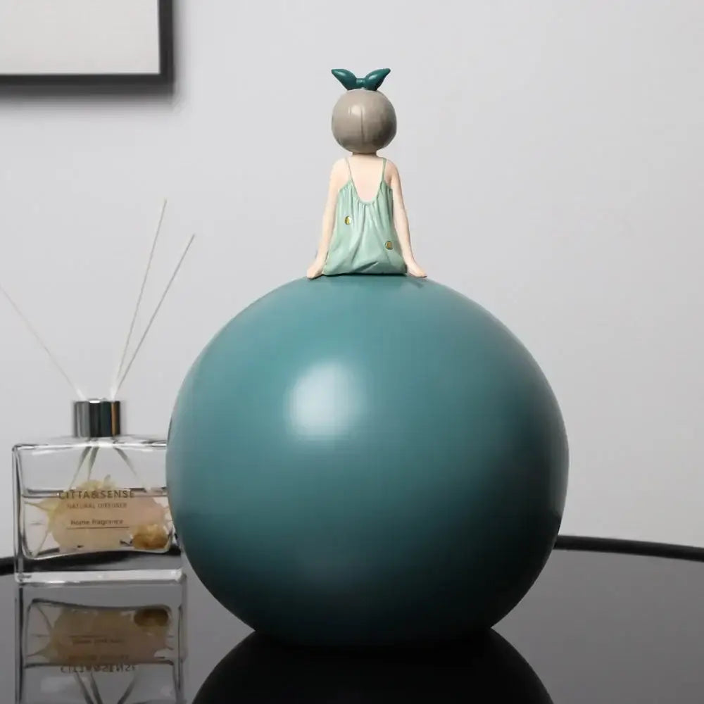 Modern teal bowknot girl figurine living room storage sculpture