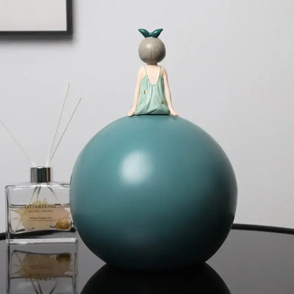 Modern teal bowknot girl figurine living room storage sculpture