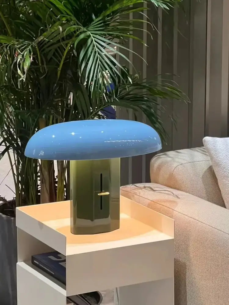Modern teal & burgundy designer mushroom floor lamp living room