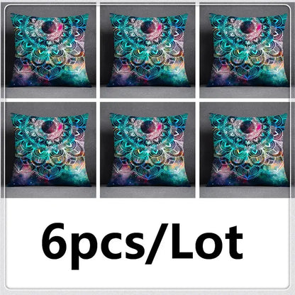Modern teal cosmic leaves flower pillowcase set bedroom decor