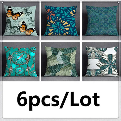 Modern teal cosmic leaves flower pillowcase set bedroom decor