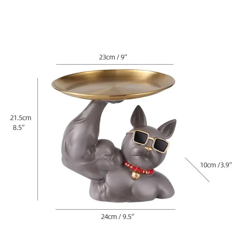 Modern teal bulldog tray living room sculpture