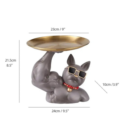 Modern teal bulldog tray living room sculpture