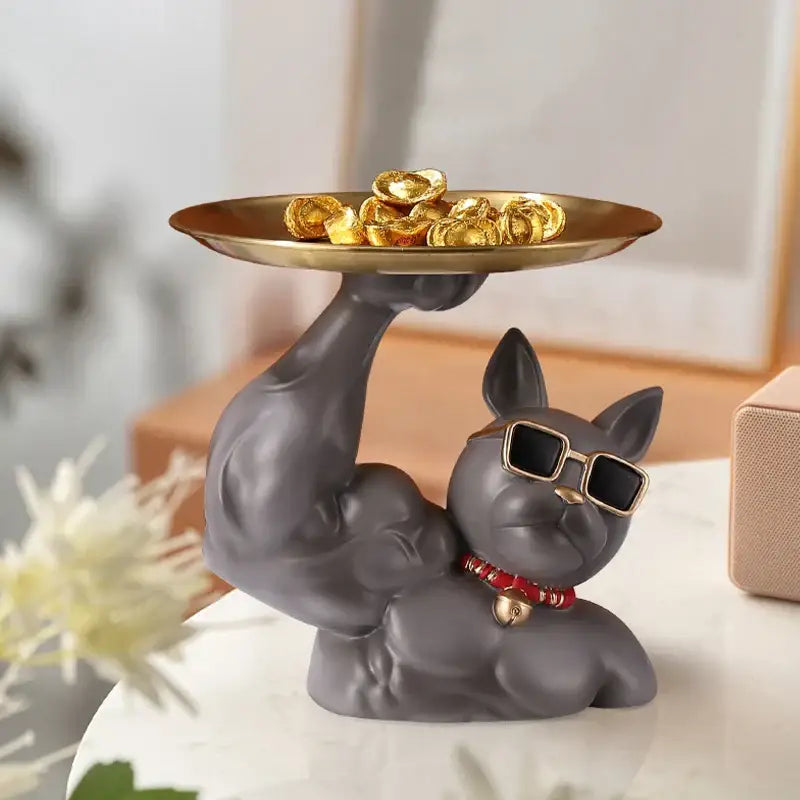Modern teal bulldog tray living room sculpture