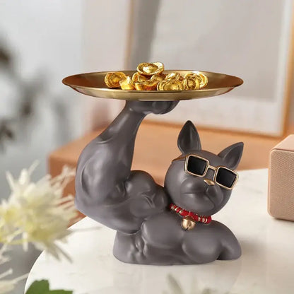Modern teal bulldog tray living room sculpture