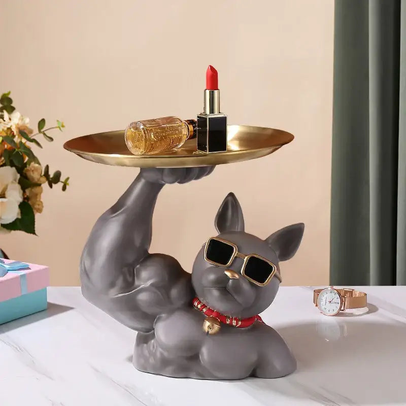 Modern teal bulldog tray living room sculpture