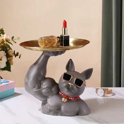 Modern teal bulldog tray living room sculpture