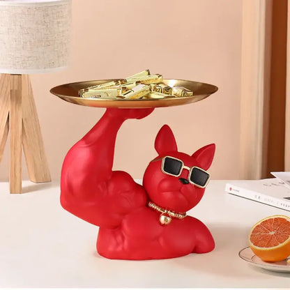 Modern teal bulldog tray living room sculpture
