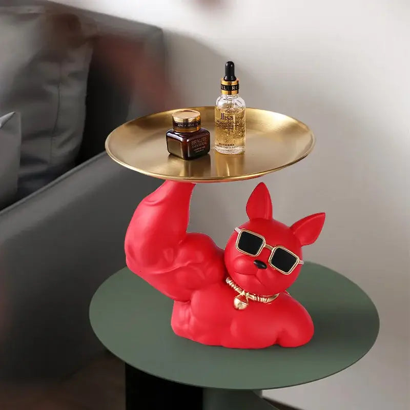 Modern teal bulldog tray living room sculpture