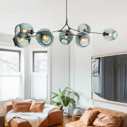 Modern teal glass branch ceiling chandelier dining room light