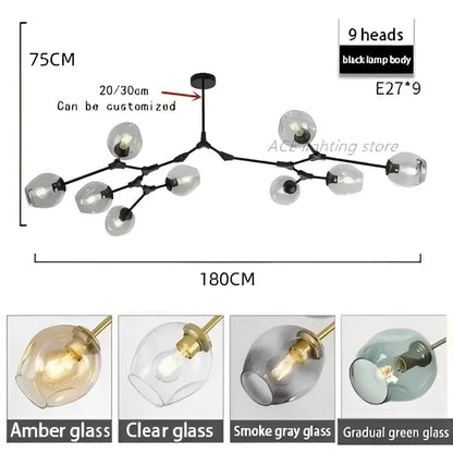 Modern teal glass bubble branch chandelier dining room light