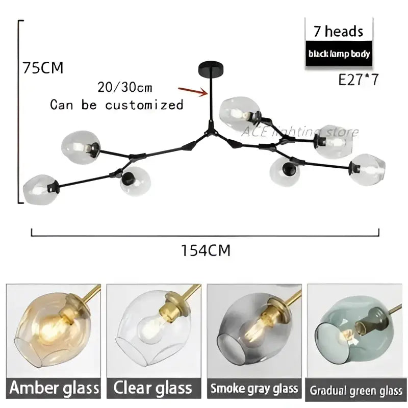Modern teal glass bubble branch chandelier dining room light
