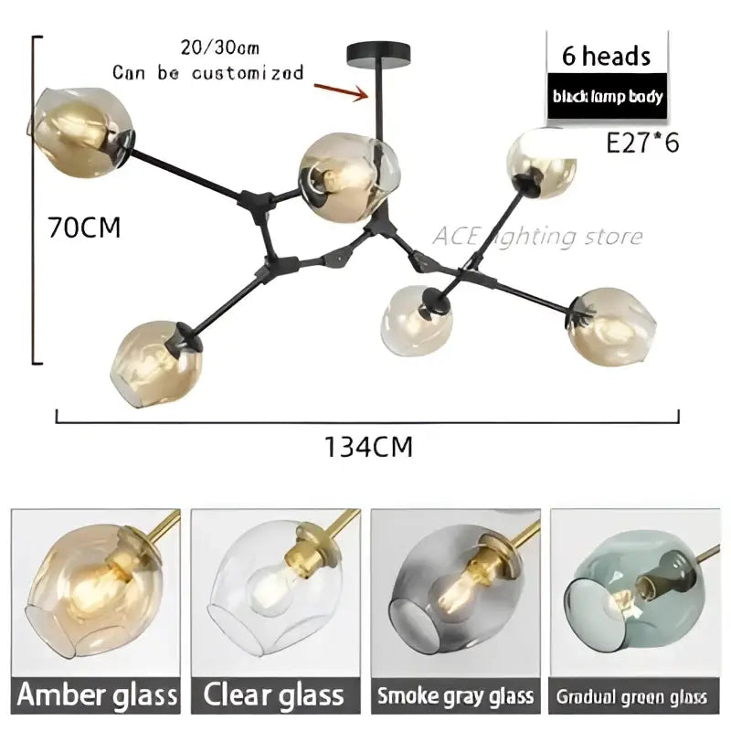 Modern teal glass bubble branch chandelier dining room light