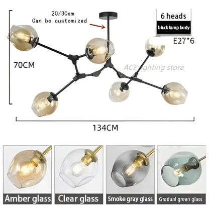 Modern teal glass bubble branch chandelier dining room light