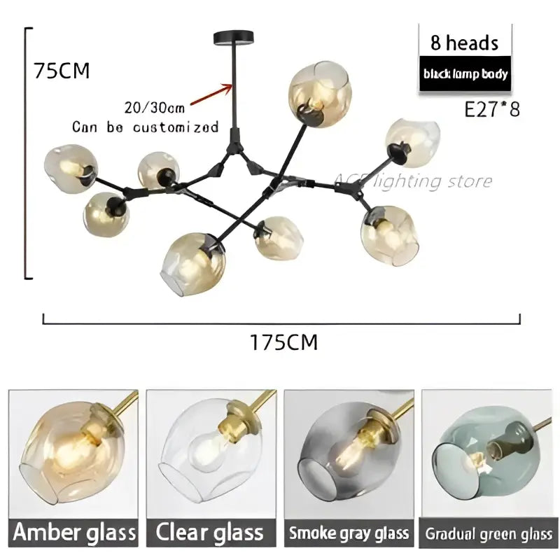 Modern teal glass bubble branch chandelier dining room light