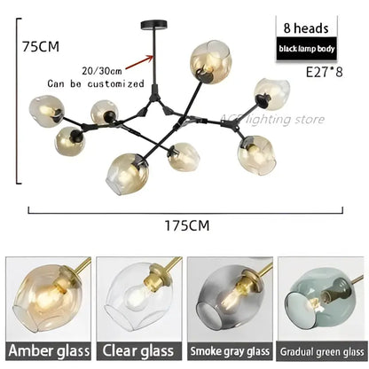 Modern teal glass bubble branch chandelier dining room light