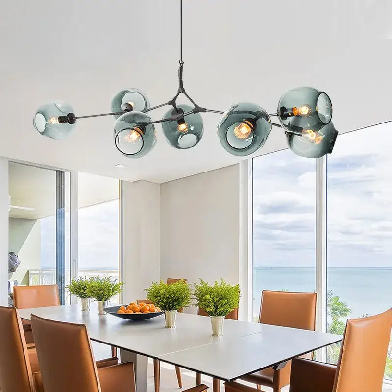 Modern teal glass bubble branch chandelier dining room light
