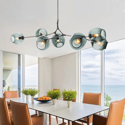Modern teal glass bubble branch chandelier dining room light