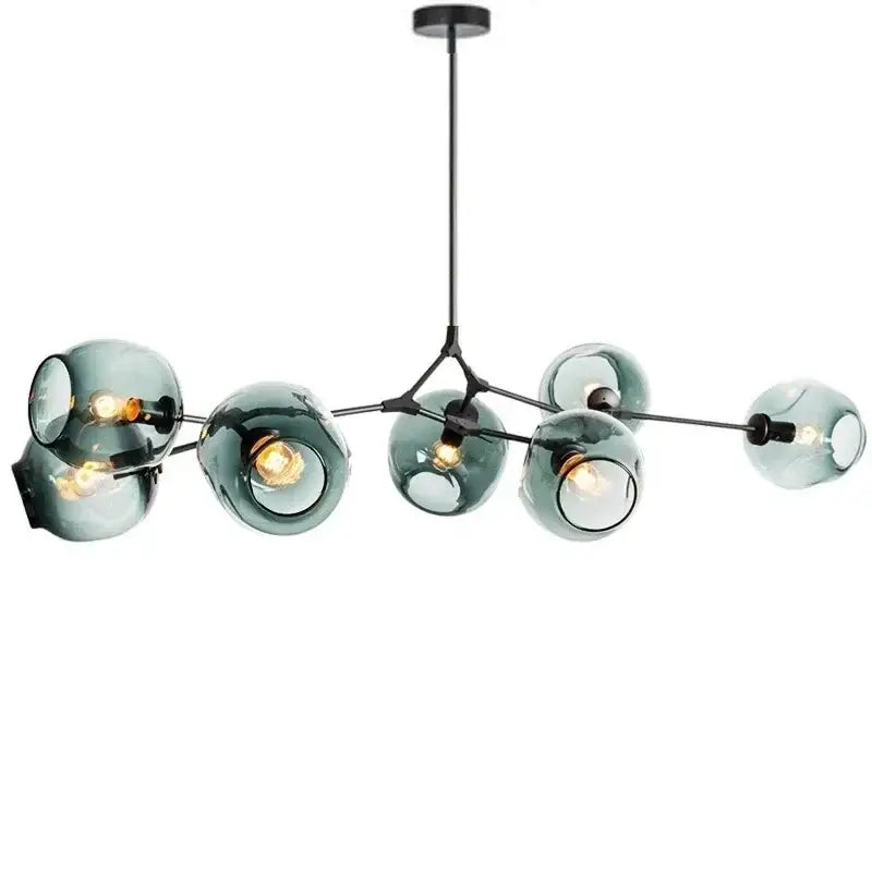 Modern teal glass bubble branch chandelier dining room light