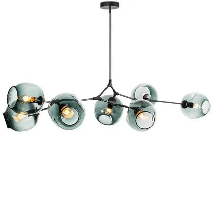 Modern teal glass bubble branch chandelier dining room light