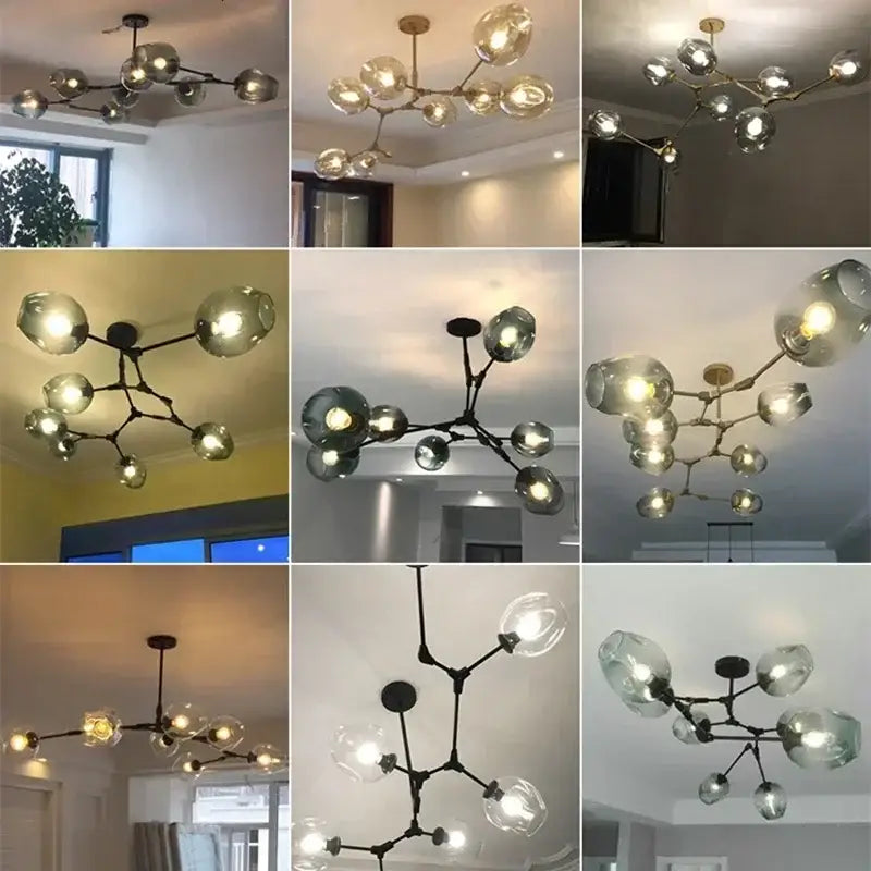 Modern teal glass bubble branch chandelier dining room light