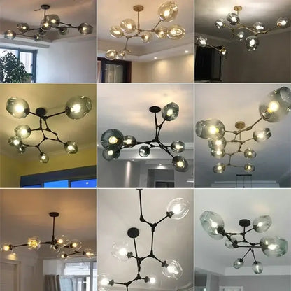 Modern teal glass bubble branch chandelier dining room light