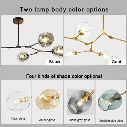 Modern teal glass bubble branch chandelier dining room light