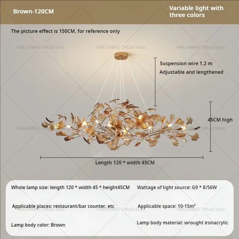 Modern teal glass gingko leaf chandelier dining room art decor