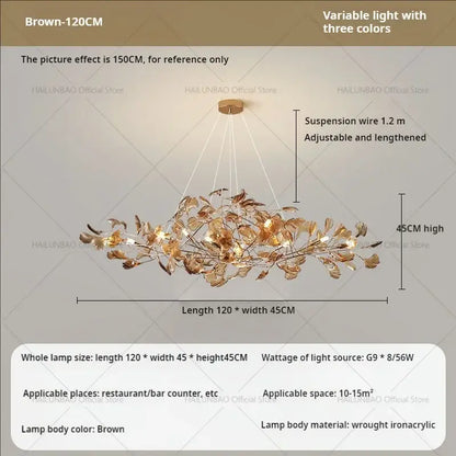 Modern teal glass gingko leaf chandelier dining room art decor