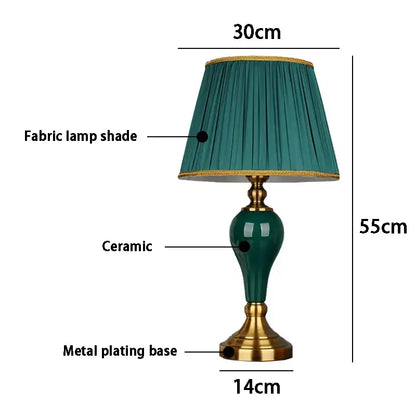Modern teal green ceramic table lamp for bedroom and living room