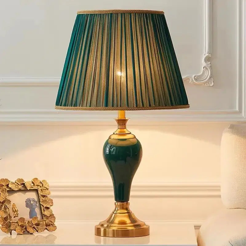 Modern teal green ceramic table lamp for bedroom and living room