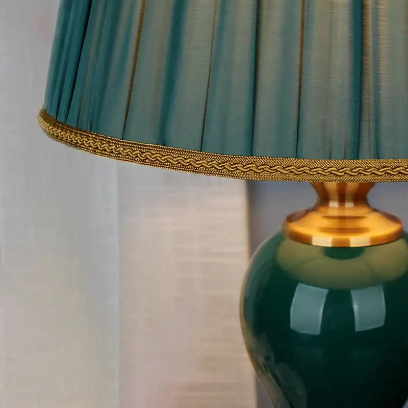 Modern teal green ceramic table lamp for bedroom and living room