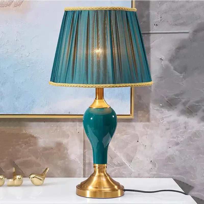 Modern teal green ceramic table lamp for bedroom and living room