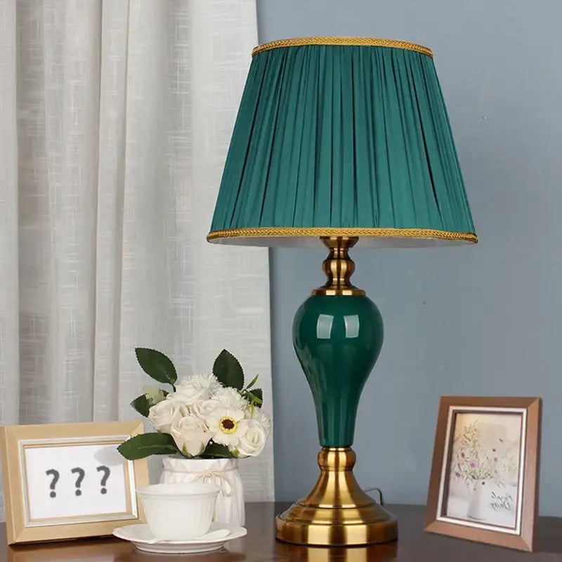 Modern teal green ceramic table lamp for bedroom and living room
