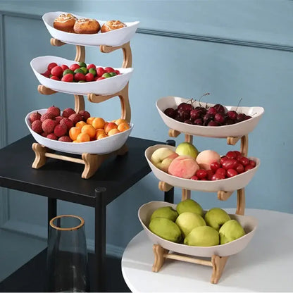 Modern teal & white ceramic layer table plates dining room fruit stand